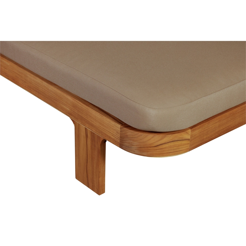 Pemberly Row Outdoor Solid Teak Wood Sun Lounger in Light Brown