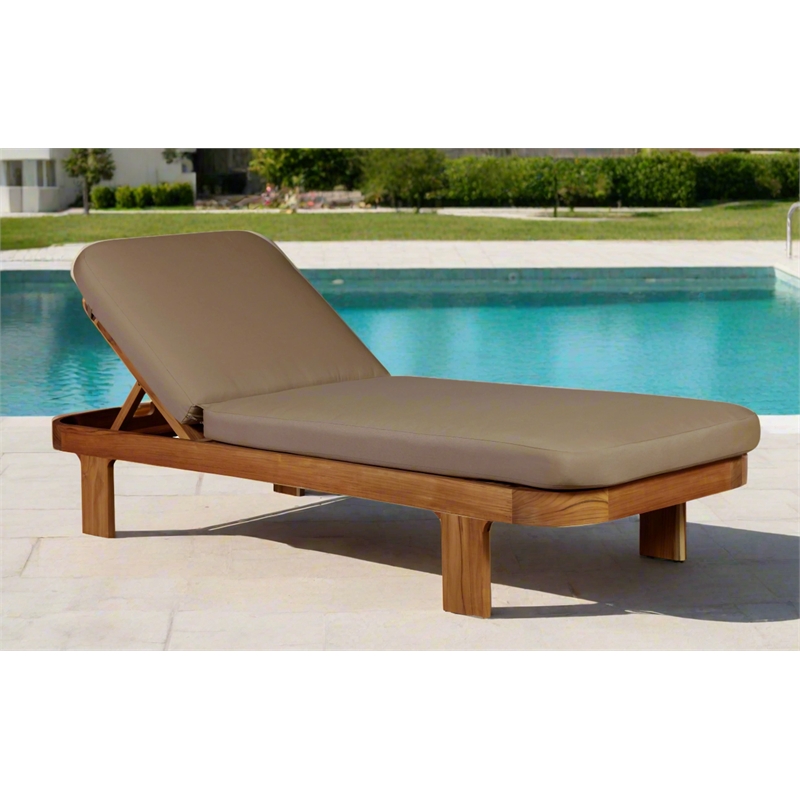 Pemberly Row Outdoor Solid Teak Wood Sun Lounger in Light Brown