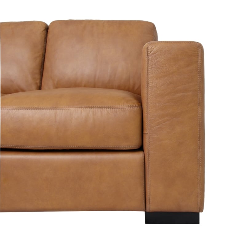 Pemberly Row Contemporary Top Grain Leather Love Seat in Tan