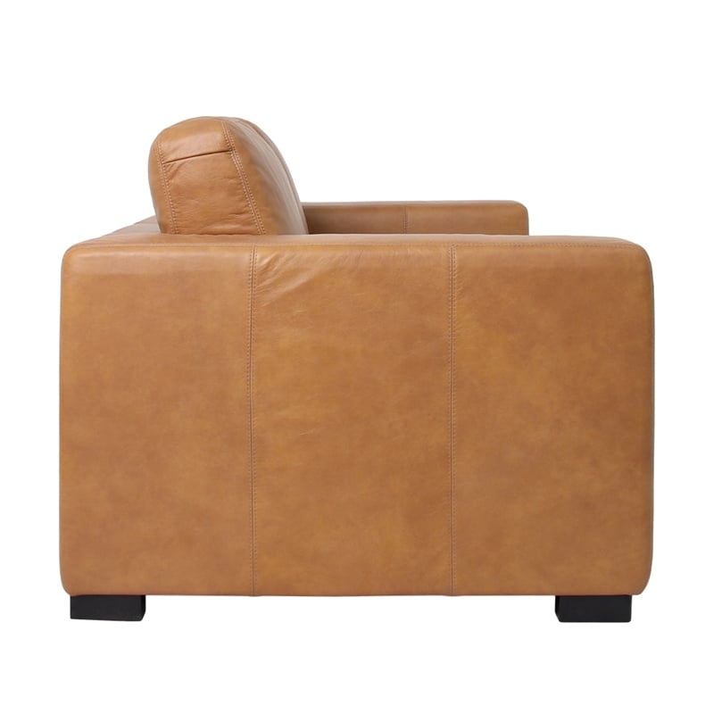 Pemberly Row Contemporary Top Grain Leather Love Seat in Tan