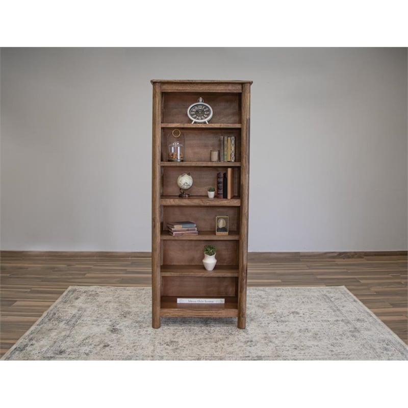 Pemberly Row Contemporary Solid Mango Wood Bookcase in Brown