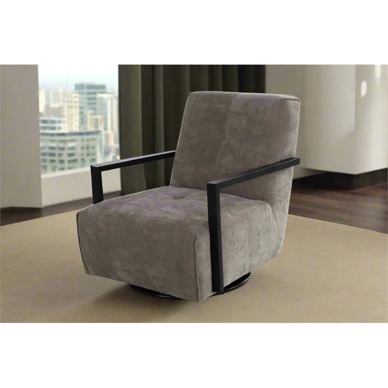 Pemberly Row Contemporary Swivel Fabric Upholstered Arm Chair in Gray