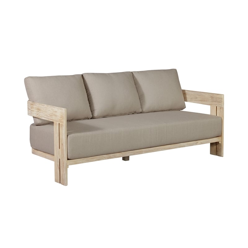 Pemberly Row Contemporary Teak Wood Natural Look Sofa in Gray