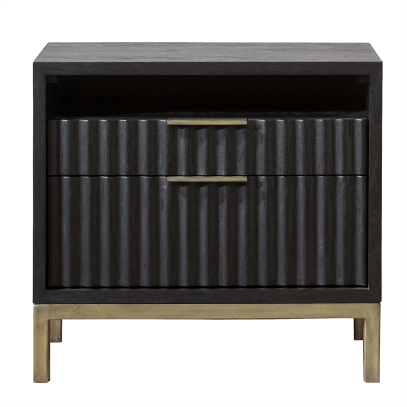 Pemberly Row Contemporary Two drawer Nightstand - Black and Gold