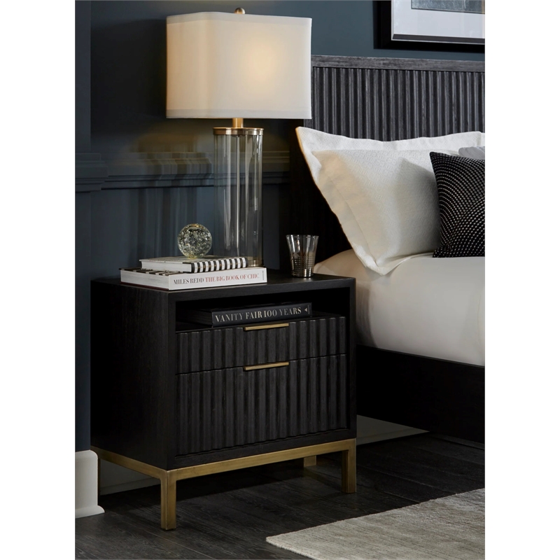 Pemberly Row Contemporary Two drawer Nightstand - Black and Gold