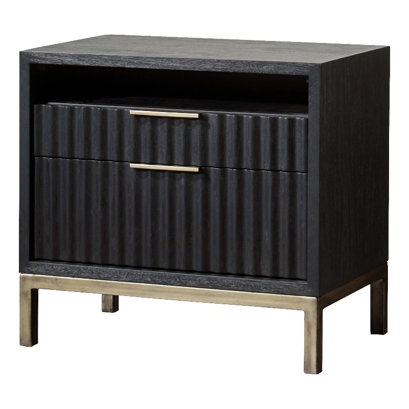 Pemberly Row Contemporary Two drawer Nightstand - Black and Gold