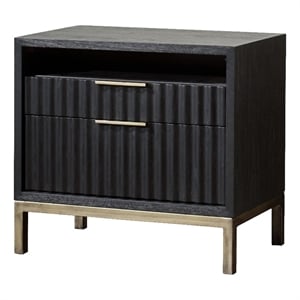 Pemberly Row Contemporary Two drawer Nightstand - Black and Gold