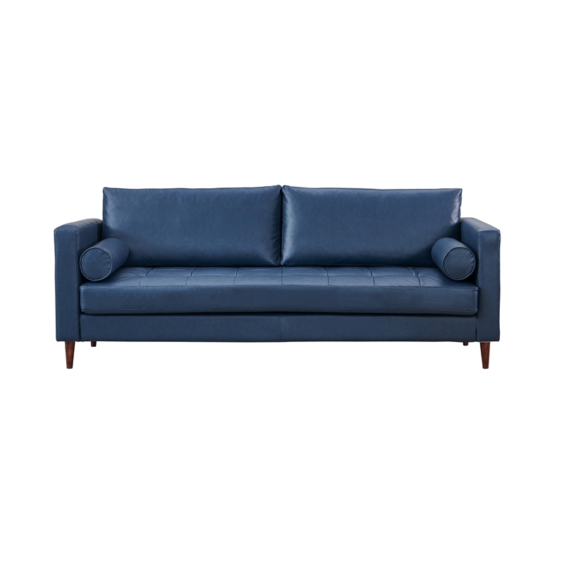 Pemberly Row High Density Sponge Foam Eco Leather Sofa in Blue