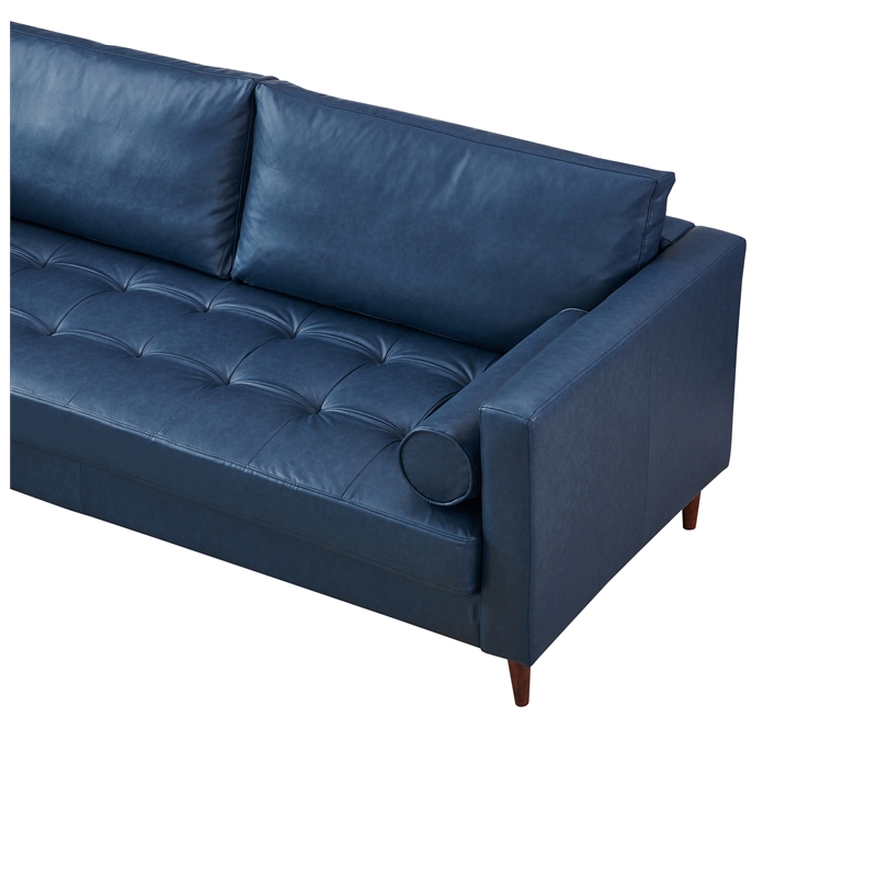 Pemberly Row High Density Sponge Foam Eco Leather Sofa in Blue