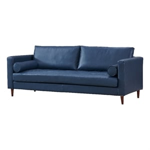 Pemberly Row High Density Sponge Foam Eco Leather Sofa in Blue
