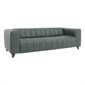 Pemberly Row Contemporary Top Grain Leather Sofa in Green Finish