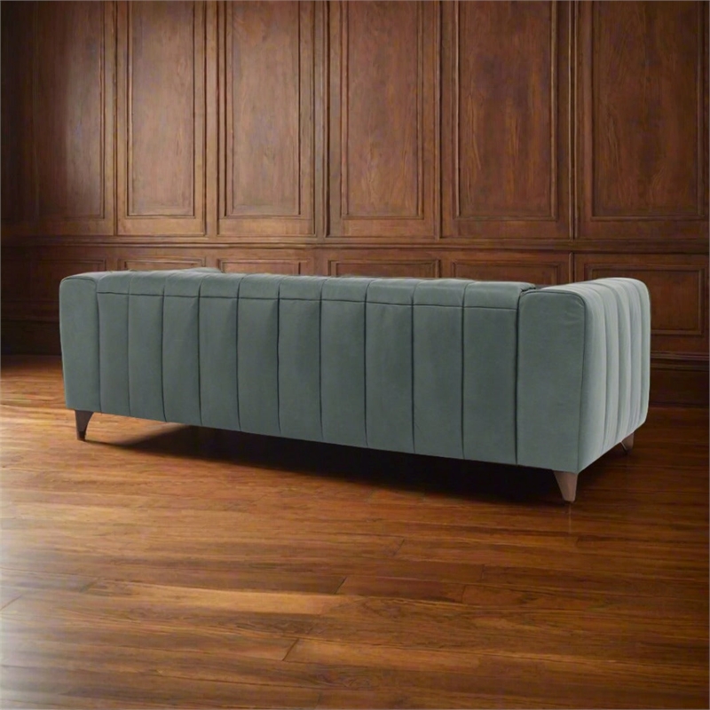 Pemberly Row Contemporary Top Grain Leather Sofa in Green Finish