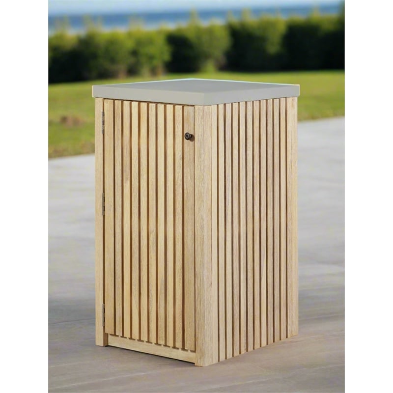Pemberly Row Contemporary Outdoor Solid Teak Natural Look Wood Cabinet