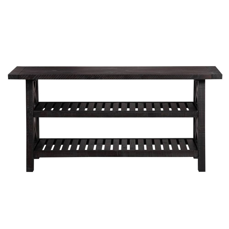 Pemberly Row Contemporary Solid Pine Wood Cross Bar Console Table in Black