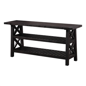 Pemberly Row Contemporary Solid Pine Wood Cross Bar Console Table in Black