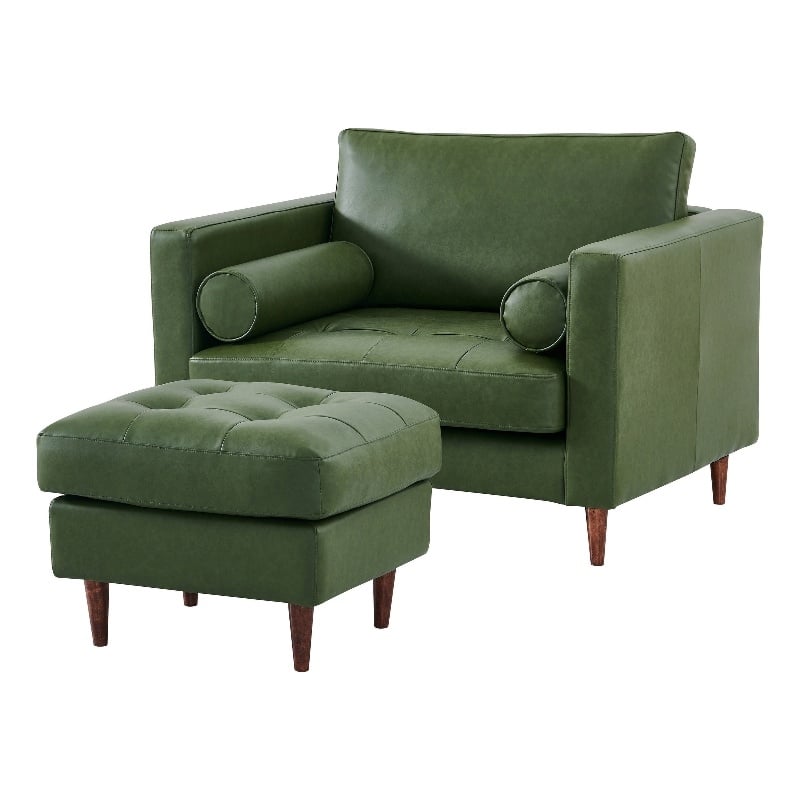 Pemberly Row High Density Sponge Foam Eco Leather Arm Chair in Green