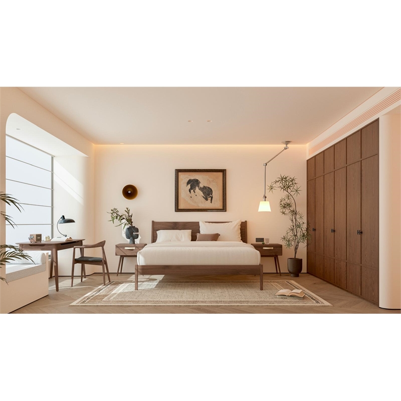 Pemberly Row Mid-Century Solid Black Walnut King Bedroom Set
