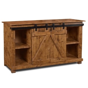 Pemberly Row Contemporary 60&quot Sliding Barn Door TV Stand in Light Brown