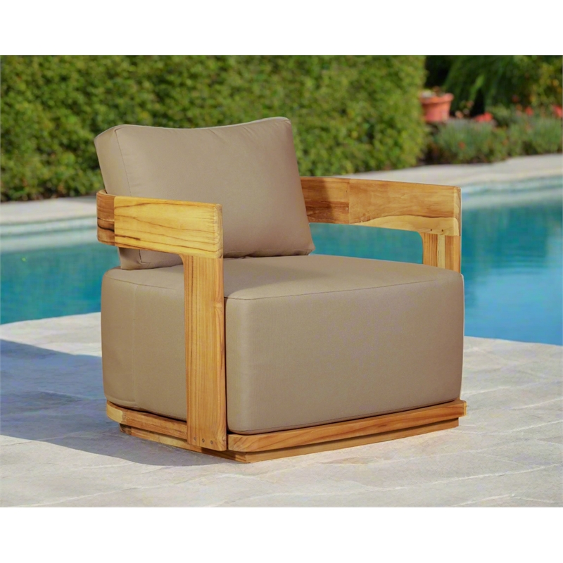 Pemberly Row Contemporary Outdoor Solid Teak Wood Chair in Light Brown