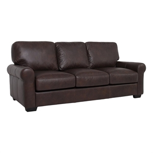 Pemberly Row Contemporary Top Grain Leather Sofa in Brown Finish