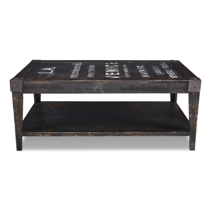 Pemberly Row Contemporary Solid Wood Coffee Table in Black Finish