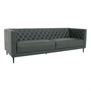 Pemberly Row Contemporary Top Grain Leather Sofa in Green Finish