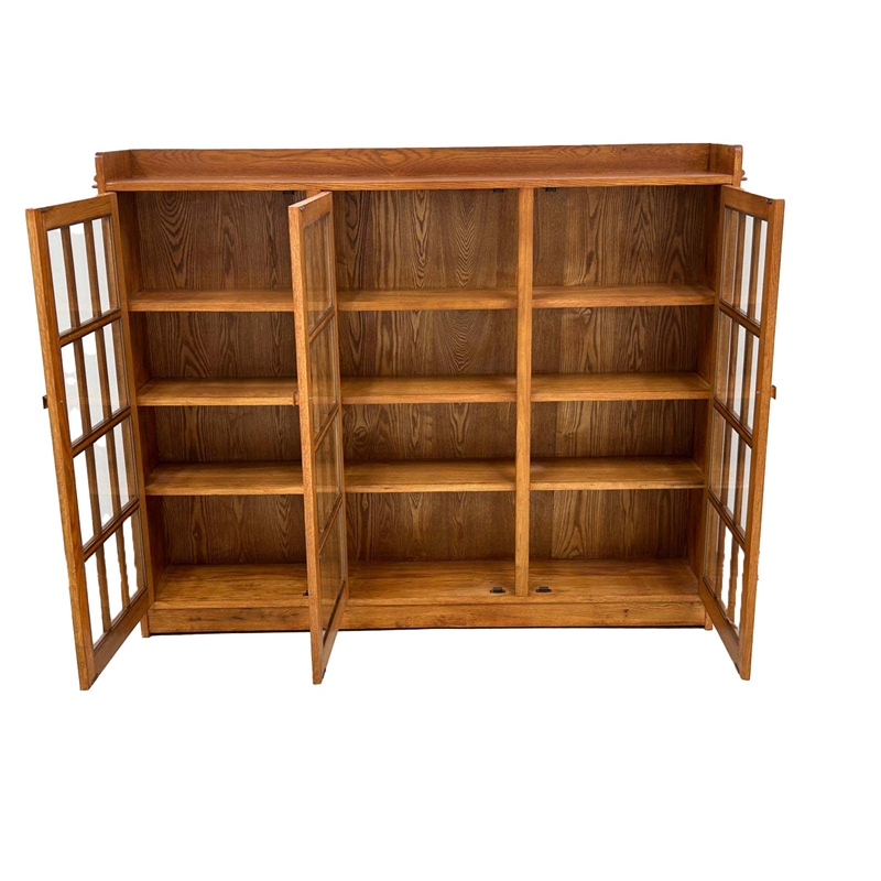 Pemberly Row Contemporary Mission Oak 3 Door Display Bookcase in Cherry