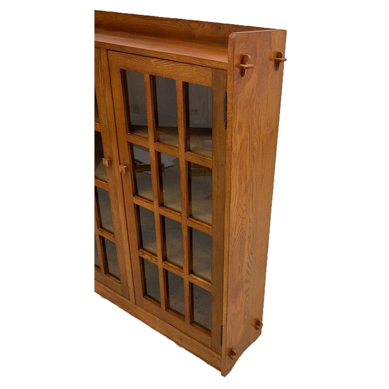 Pemberly Row Contemporary Mission Oak 3 Door Display Bookcase in Cherry