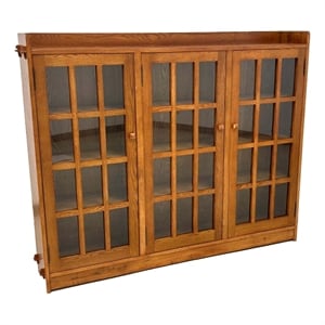 Pemberly Row Contemporary Mission Oak 3 Door Display Bookcase in Cherry