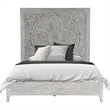 Pemberly Row Rustic Carved Platform Queen Bed - Washed White/Gray