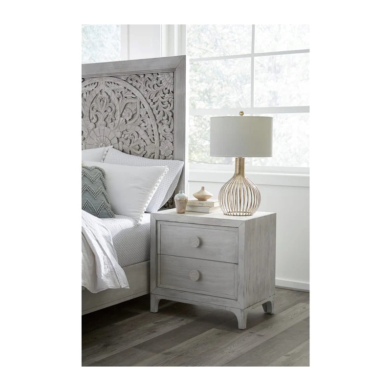 Pemberly Row Rustic Carved Platform Queen Bed - Washed White/Gray