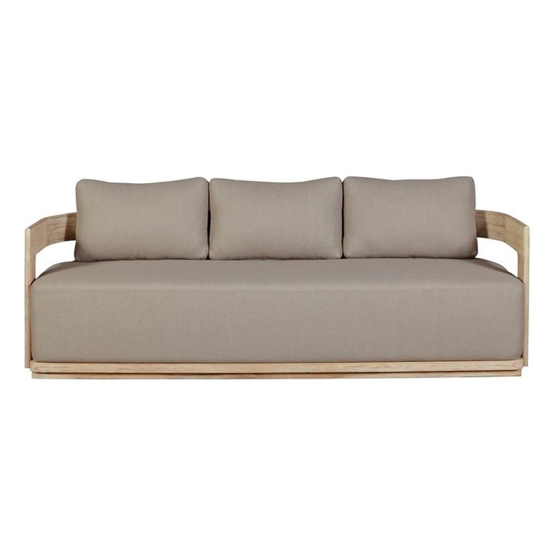 Pemberly Row Outdoor Solid Teak Wood Sofa Natural Look in Gray