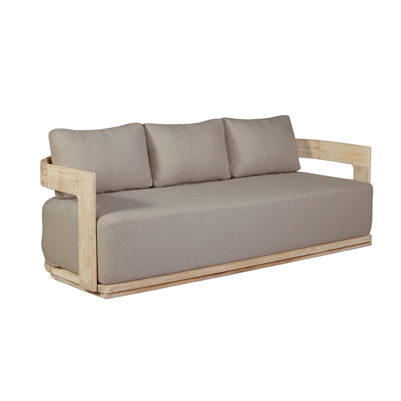 Pemberly Row Outdoor Solid Teak Wood Sofa Natural Look in Gray