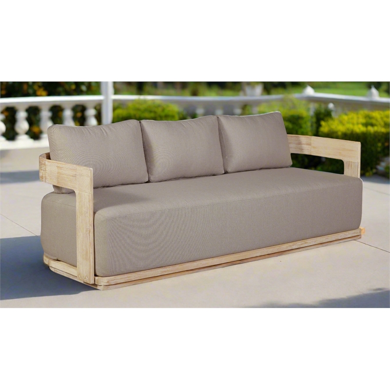 Pemberly Row Outdoor Solid Teak Wood Sofa Natural Look in Gray
