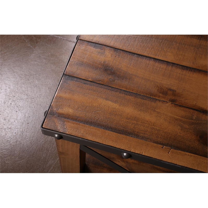 Pemberly Row Contemporary Set of 2 Cross Bar Open End Table in Brown