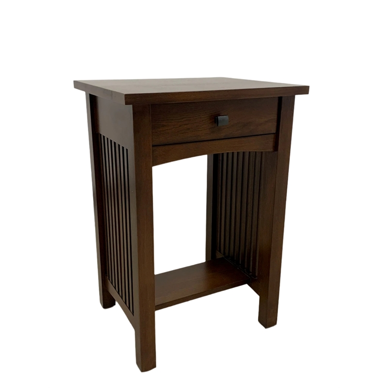 Pemberly Row Contemporary Mission 1 Drawer Spindle End Table in Walnut