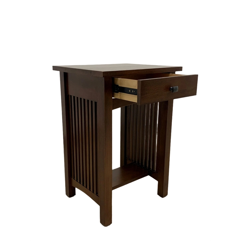 Pemberly Row Contemporary Mission 1 Drawer Spindle End Table in Walnut