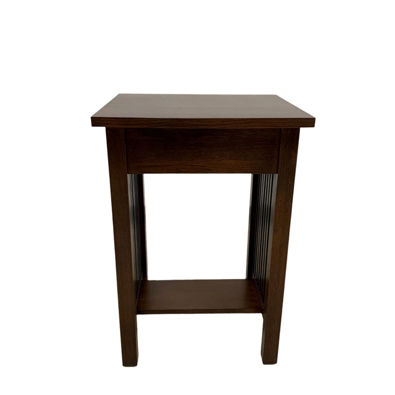 Pemberly Row Contemporary Mission 1 Drawer Spindle End Table in Walnut