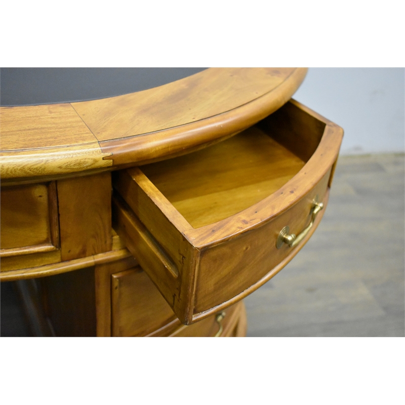 Pemberly Row Mahogany Wood Leather Top Kidney Desk Light Walnut