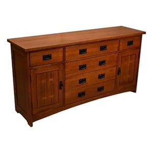Pemberly Row 62&quot Mission Quarter Sawn Oak 6 Drawer Sideboard in Cherry
