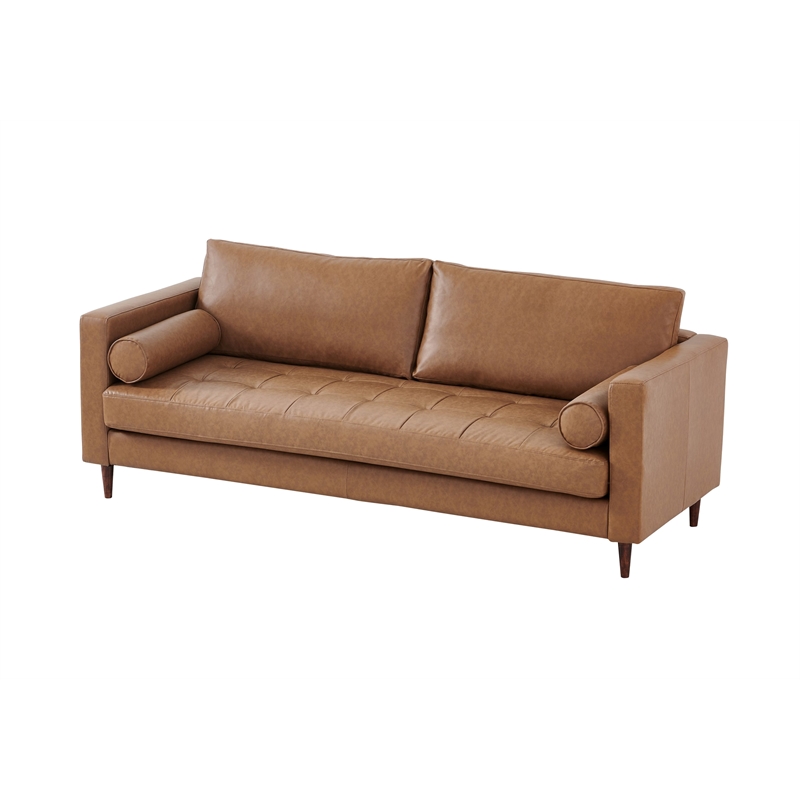 Pemberly Row High Density Sponge Foam Eco Leather Sofa in Light Brown