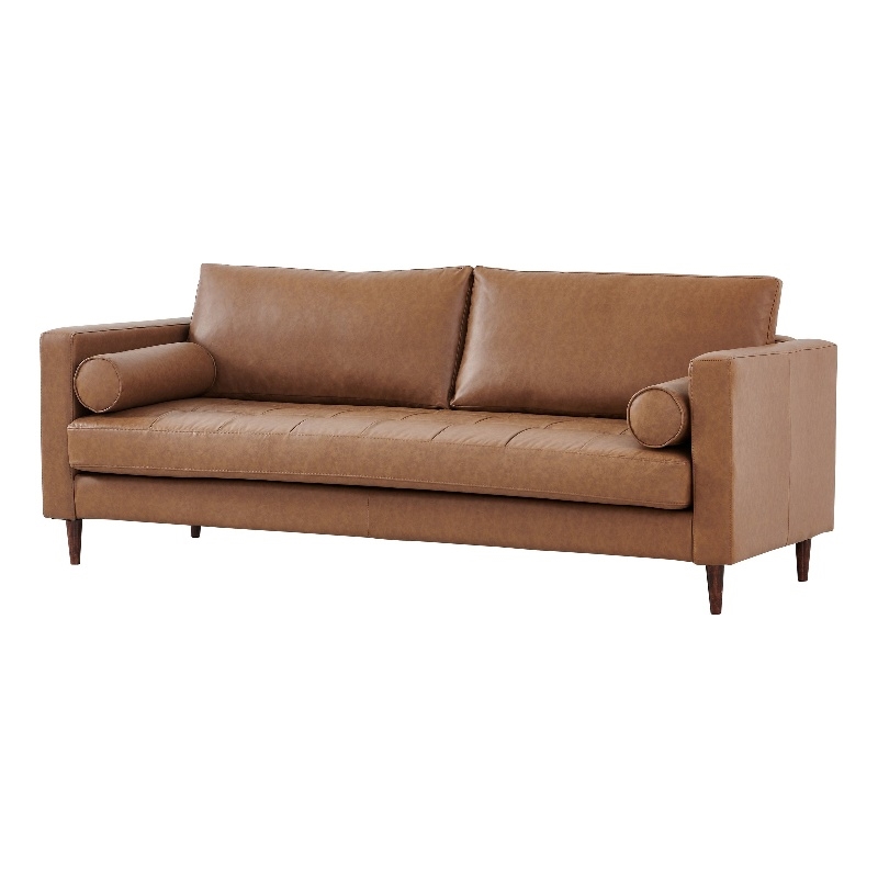 Pemberly Row High Density Sponge Foam Eco Leather Sofa in Light Brown