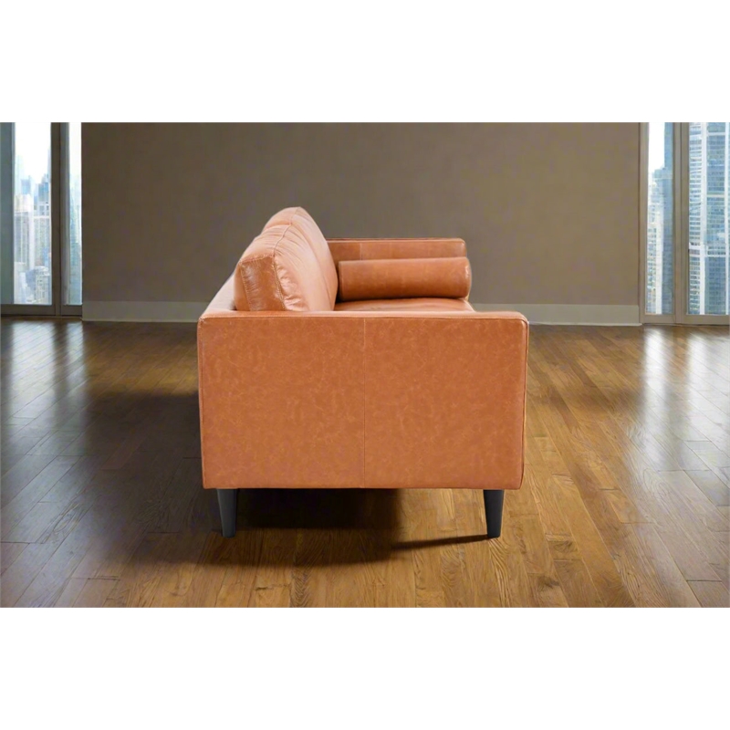 Pemberly Row Contemporary Top Grain Leather Sofa in Tan Finish