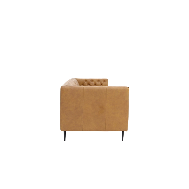 Pemberly Row Contemporary Top Grain Leather Sofa in Tan Finish