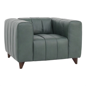 Pemberly Row Contemporary Top Grain Leather Arm Chair in Green