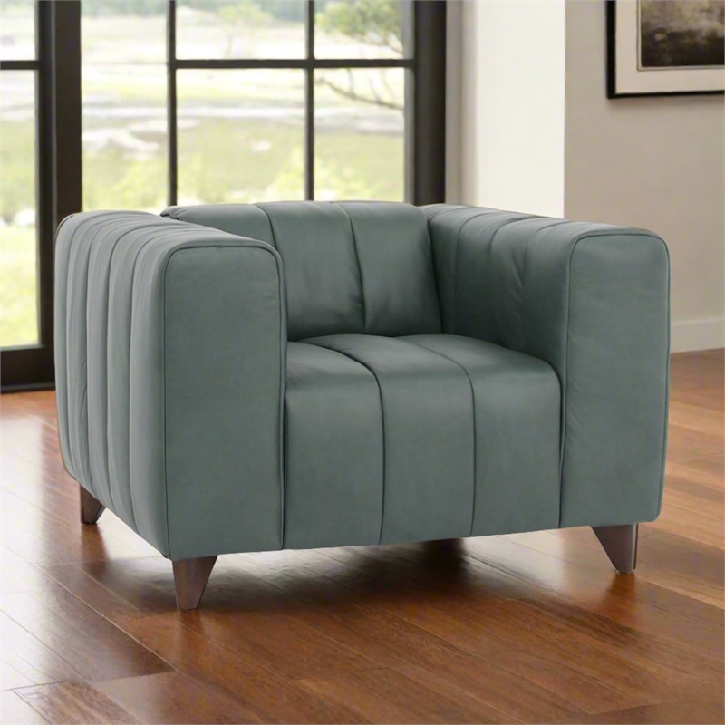 Pemberly Row Contemporary Top Grain Leather Arm Chair in Green
