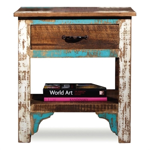 Pemberly Row Contemporary Solid Pine Wood  1 Drawer End Table in Multi-Color