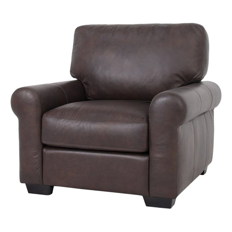 Pemberly Row Contemporary Leather Arm Chair Tan in Dark Brown