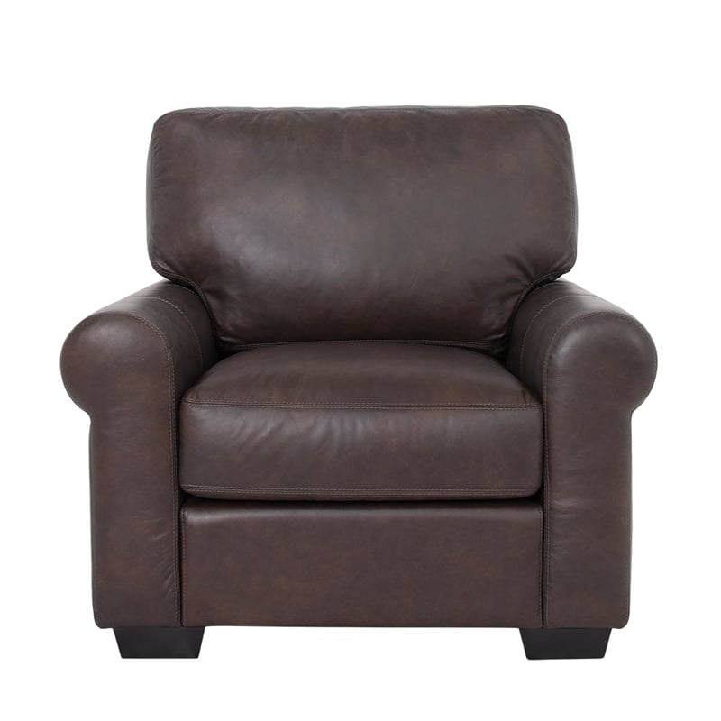 Pemberly Row Contemporary Leather Arm Chair Tan in Dark Brown