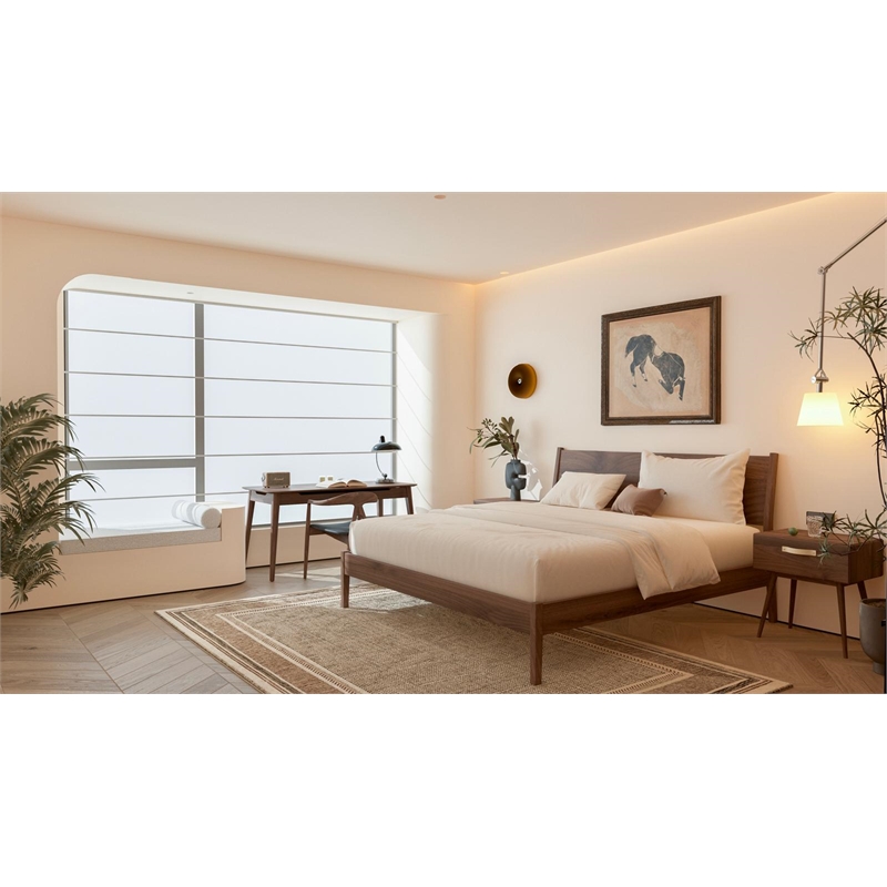 Pemberly Row Solid Black Walnut Wood Bedroom Set (Queen Bed + 2 Nightstands)